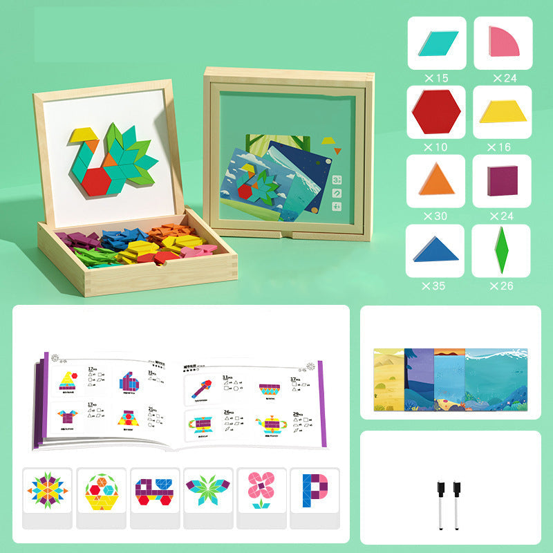 🎁Juego de rompecabezas de bloques magnéticos de madera con patrones 🧩