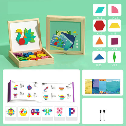 🎁Juego de rompecabezas de bloques magnéticos de madera con patrones 🧩
