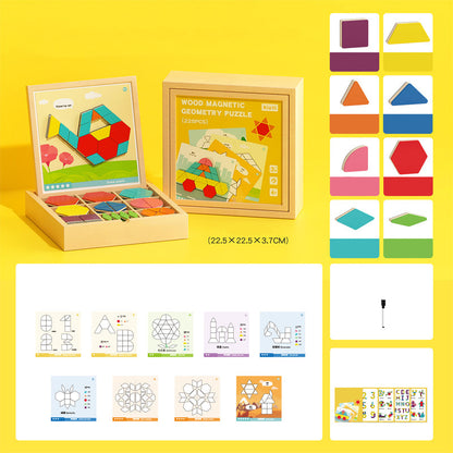 🎁Juego de rompecabezas de bloques magnéticos de madera con patrones 🧩