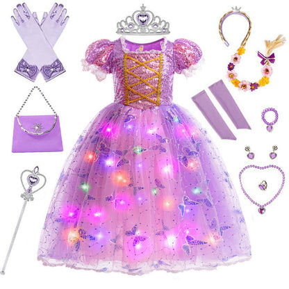 Conjunto de vestido de fiesta luminoso infantil con temática de sirena
