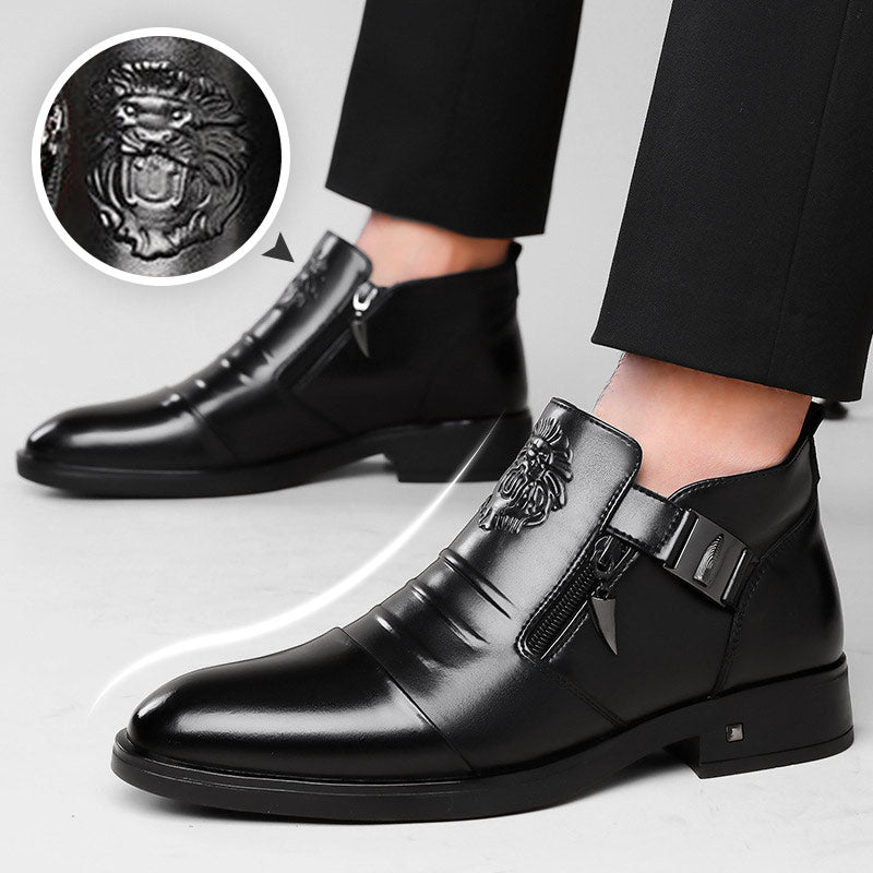 🔥Botines de piel para hombre con cremallera lateral doble y puntera en punta