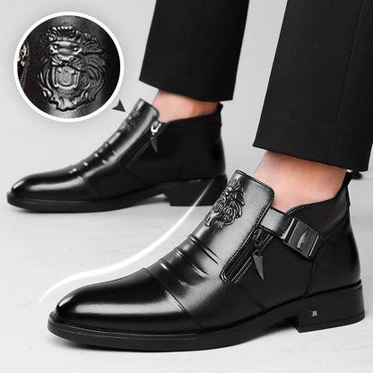 🔥Botines de piel para hombre con cremallera lateral doble y puntera en punta