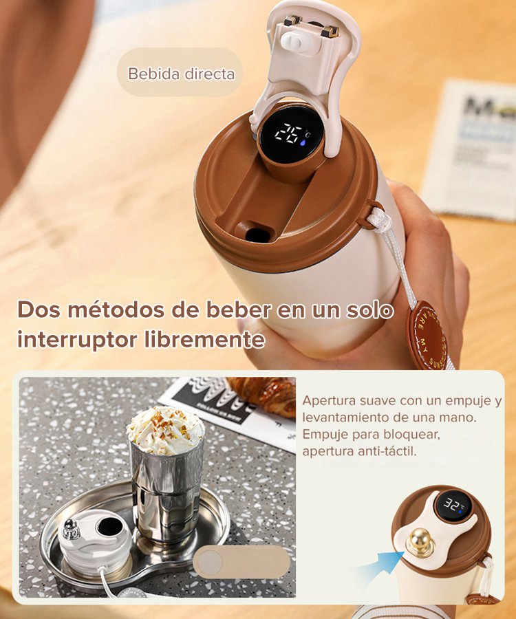Taza de café inteligente con aislamiento térmico y visualización de temperatura