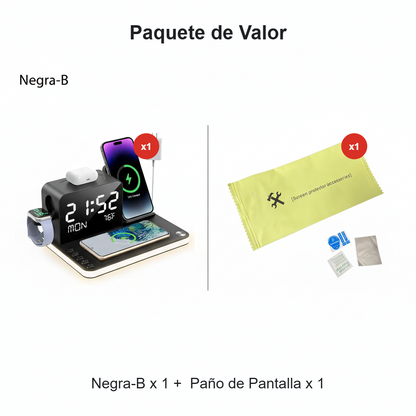 Estación de carga inalámbrica rápida 4 en 1 con reloj
