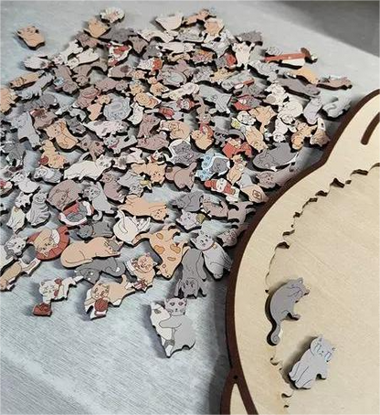 🎁Rompecabezas de madera con forma de gato de 135 piezas en colores Morandi