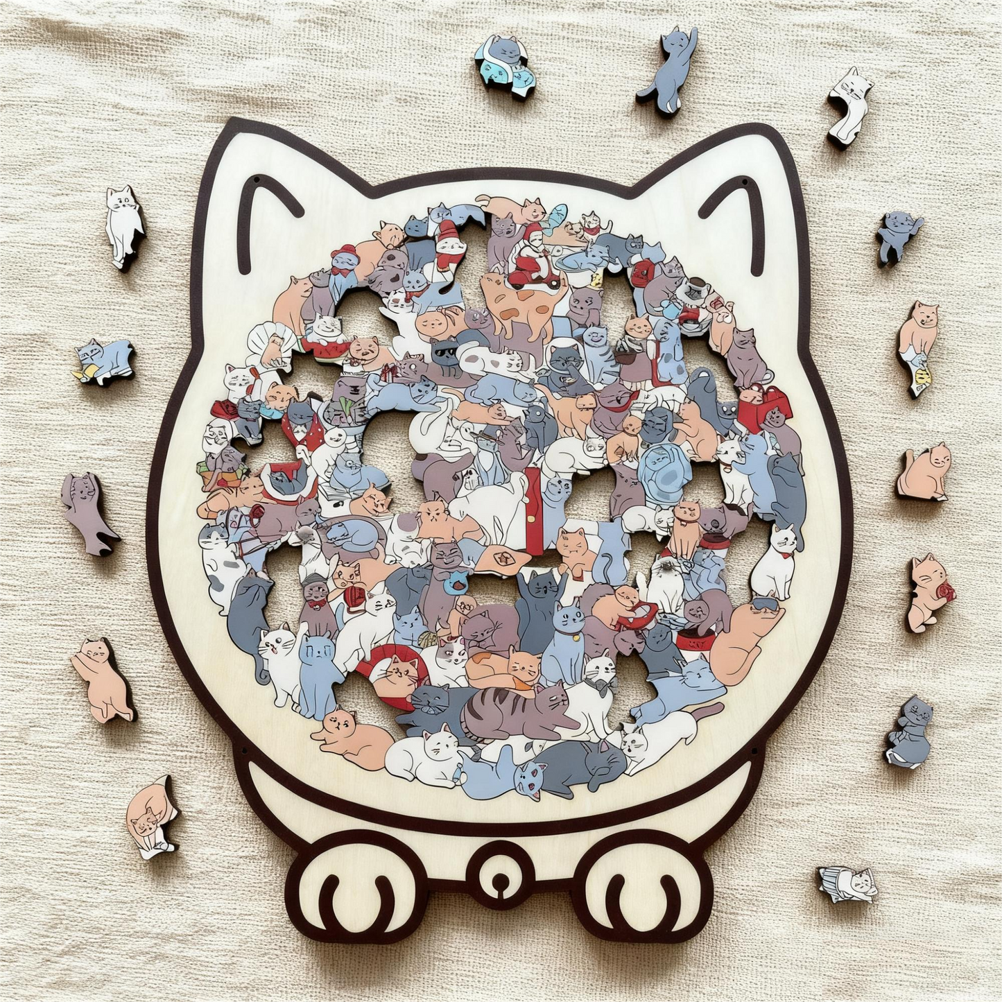 🎁Rompecabezas de madera con forma de gato de 135 piezas en colores Morandi
