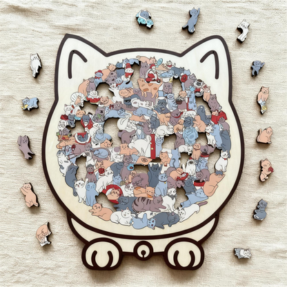 🎁Rompecabezas de madera con forma de gato de 135 piezas en colores Morandi