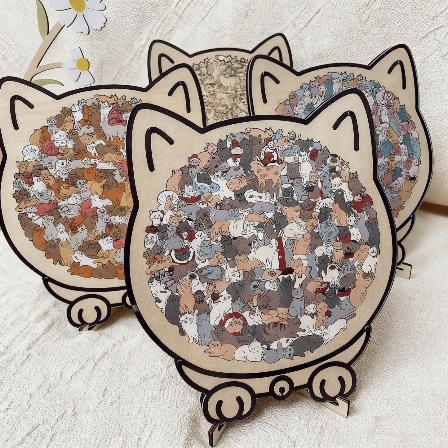 🎁Rompecabezas de madera con forma de gato de 135 piezas en colores Morandi