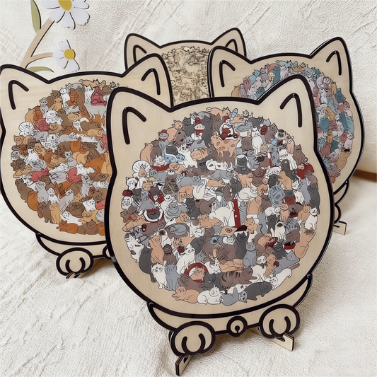🎁Rompecabezas de madera con forma de gato de 135 piezas en colores Morandi