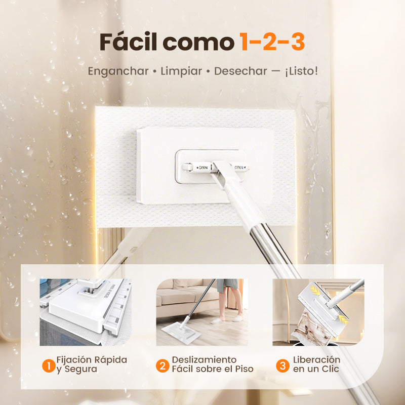 💥Fregona antipolvo desechable con 4 paños reutilizables.