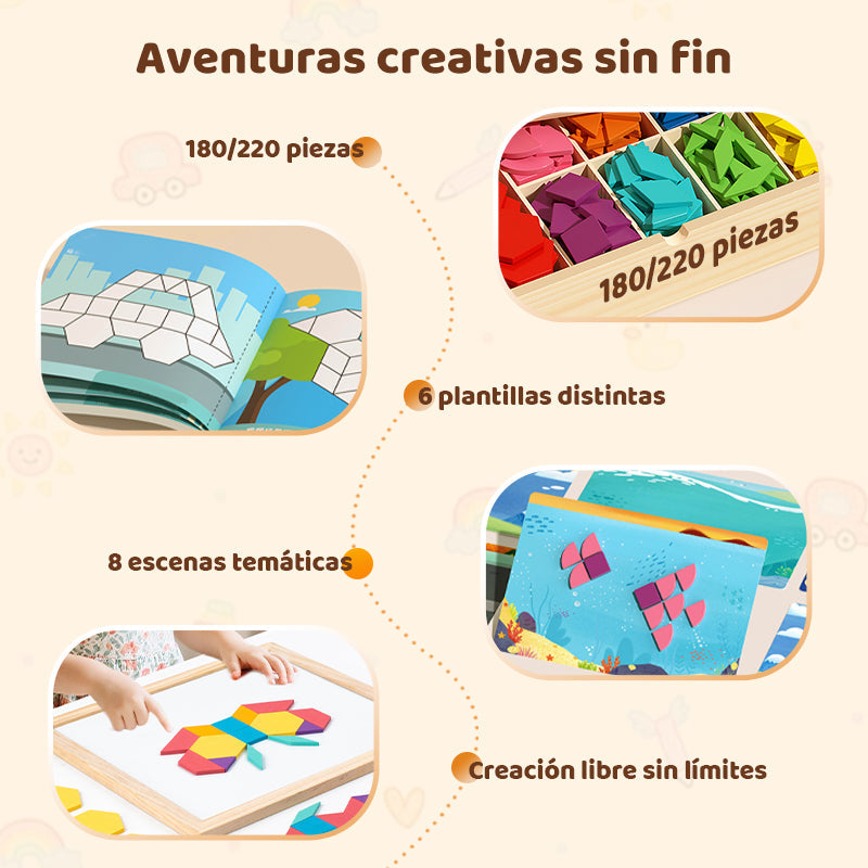 🎁Juego de rompecabezas de bloques magnéticos de madera con patrones 🧩