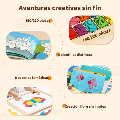🎁Juego de rompecabezas de bloques magnéticos de madera con patrones 🧩