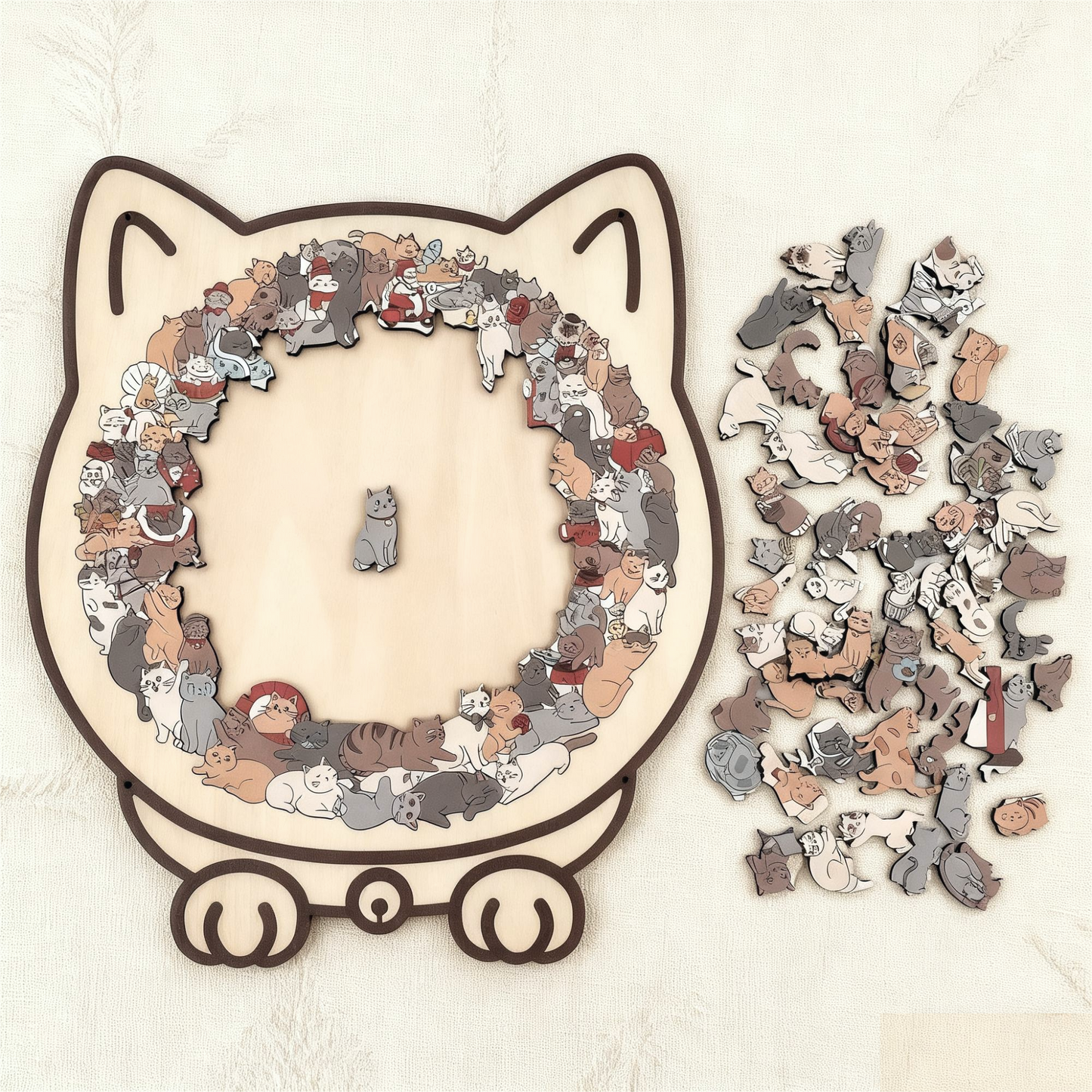 🎁Rompecabezas de madera con forma de gato de 135 piezas en colores Morandi