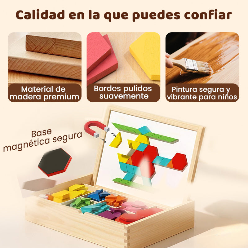 🎁Juego de rompecabezas de bloques magnéticos de madera con patrones 🧩