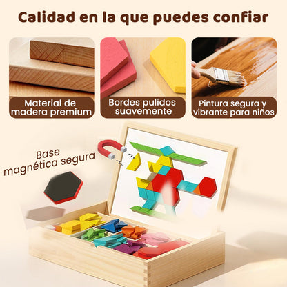 🎁Juego de rompecabezas de bloques magnéticos de madera con patrones 🧩