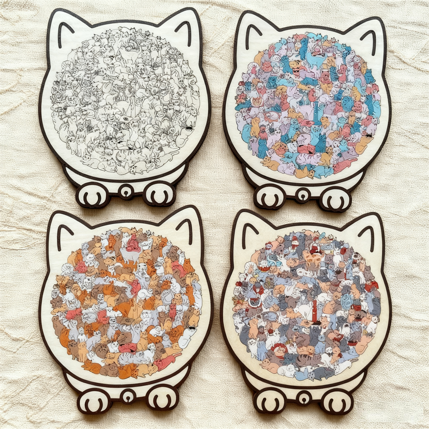 🎁Rompecabezas de madera con forma de gato de 135 piezas en colores Morandi