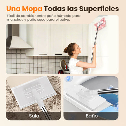 💥Fregona antipolvo desechable con 4 paños reutilizables.