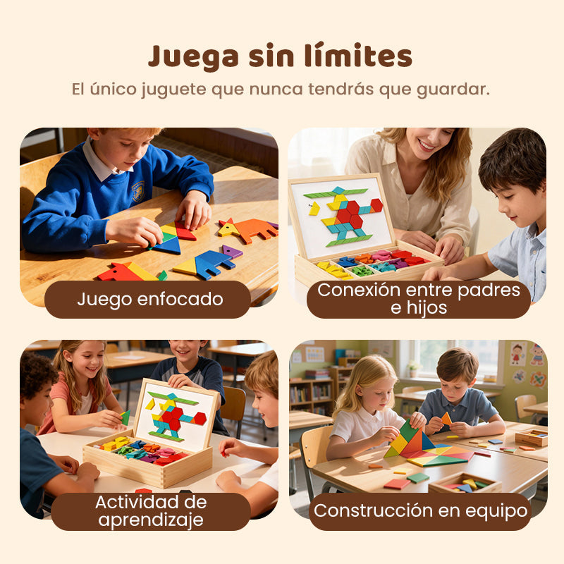 🎁Juego de rompecabezas de bloques magnéticos de madera con patrones 🧩