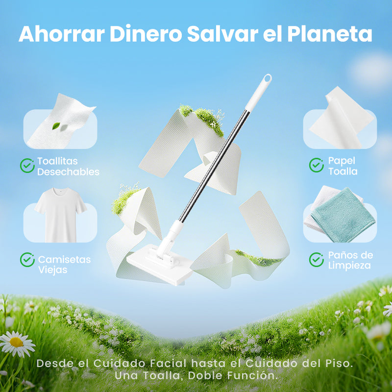 💥Fregona antipolvo desechable con 4 paños reutilizables.