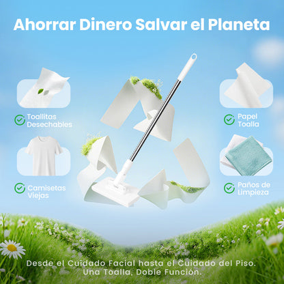 💥Fregona antipolvo desechable con 4 paños reutilizables.