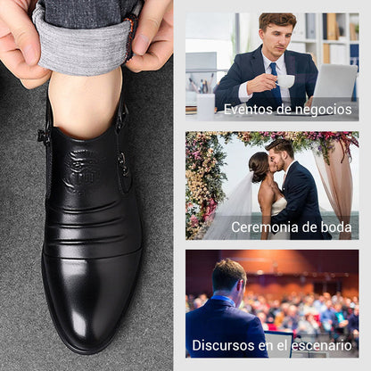 🔥Botines de piel para hombre con cremallera lateral doble y puntera en punta