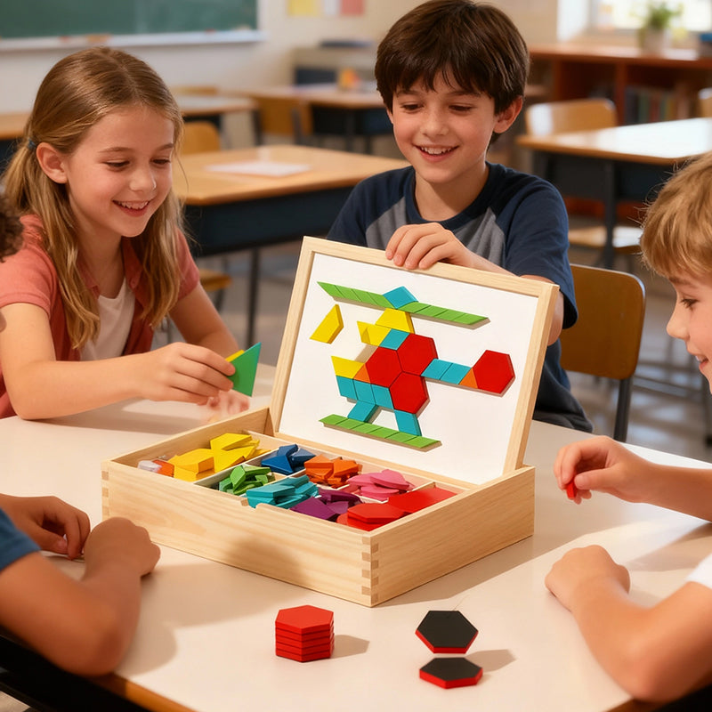 🎁Juego de rompecabezas de bloques magnéticos de madera con patrones 🧩