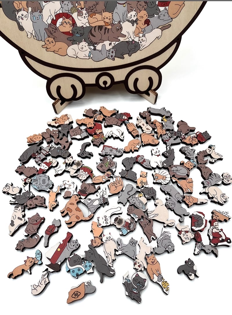🎁Rompecabezas de madera con forma de gato de 135 piezas en colores Morandi