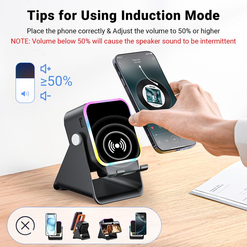 Altavoz Bluetooth Inalámbrico 5 en 1 con Carga Inductiva y Soporte Ajustable para Teléfono✈️COMPRA 2 Y ENVÍO GRATIS