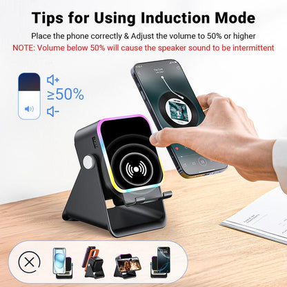 Altavoz Bluetooth Inalámbrico 5 en 1 con Carga Inductiva y Soporte Ajustable para Teléfono✈️COMPRA 2 Y ENVÍO GRATIS