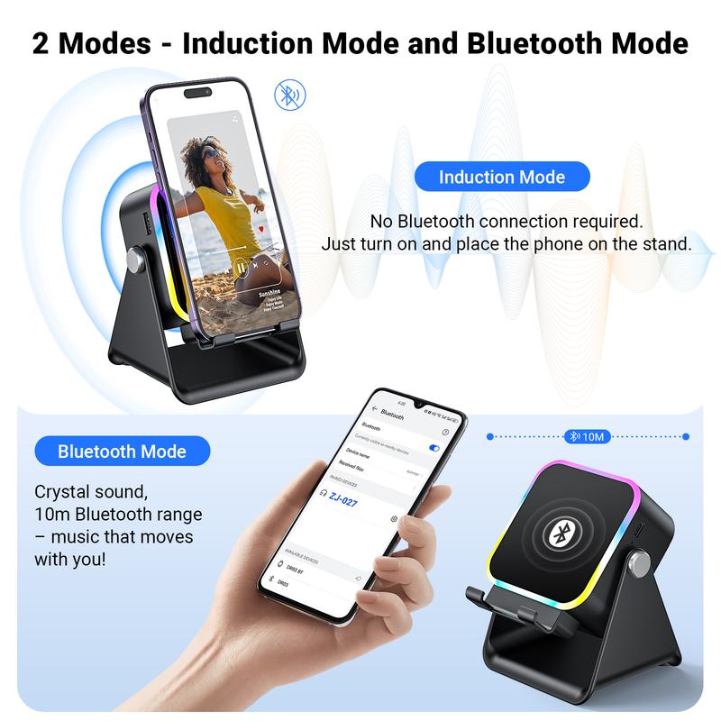 Altavoz Bluetooth Inalámbrico 5 en 1 con Carga Inductiva y Soporte Ajustable para Teléfono✈️COMPRA 2 Y ENVÍO GRATIS