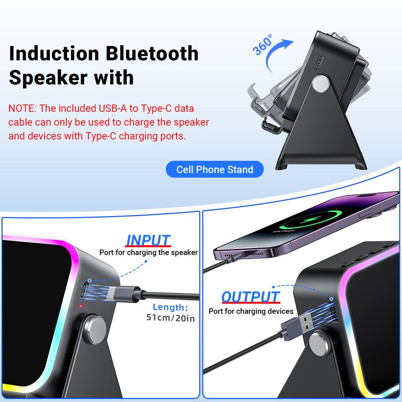 Altavoz Bluetooth Inalámbrico 5 en 1 con Carga Inductiva y Soporte Ajustable para Teléfono✈️COMPRA 2 Y ENVÍO GRATIS