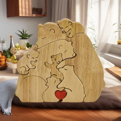 Adorno rompecabezas de madera con forma de familia de osos