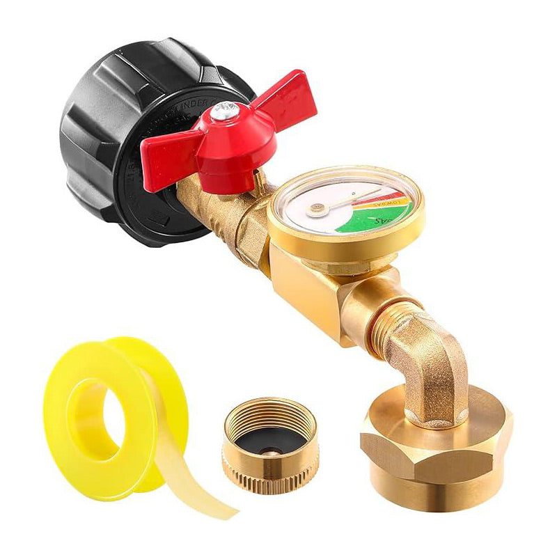 Adaptador de codo de recarga de propano con manómetro