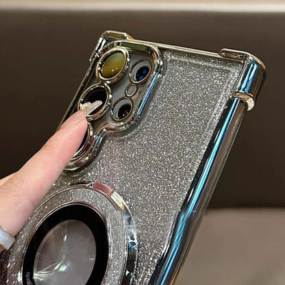 Funda magnética protectora para teléfono con lente de purpurina y soporte