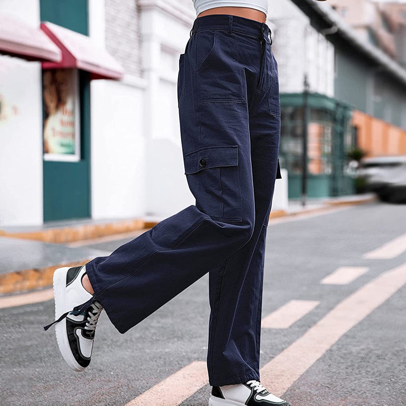 Pantalón cargo de cintura alta y bolsillos múltiples para mujer