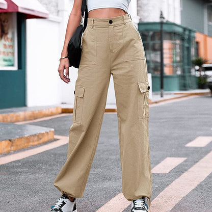 Pantalón cargo de cintura alta y bolsillos múltiples para mujer