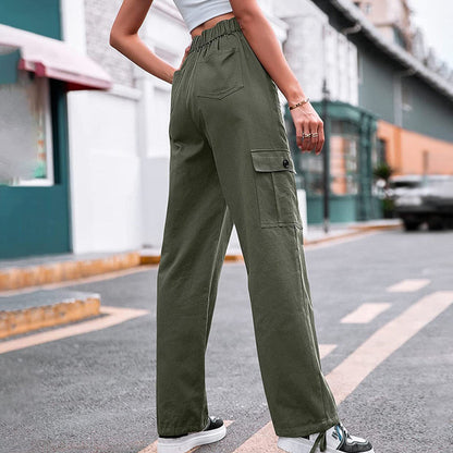 Pantalón cargo de cintura alta y bolsillos múltiples para mujer