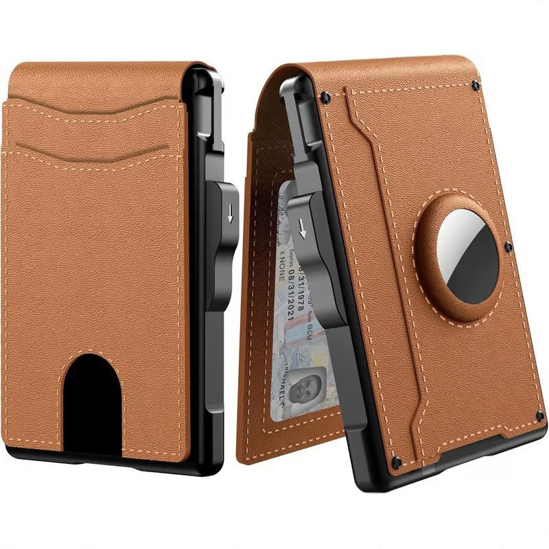 🔥Billetera para Hombre - con Funda Pop Up de Aluminio Pinza para el Dinero Ranuras de Cuero Delgado Titular de la Tarjeta de Crédito RFID Bloqueo Bifold Minimalista Billetera