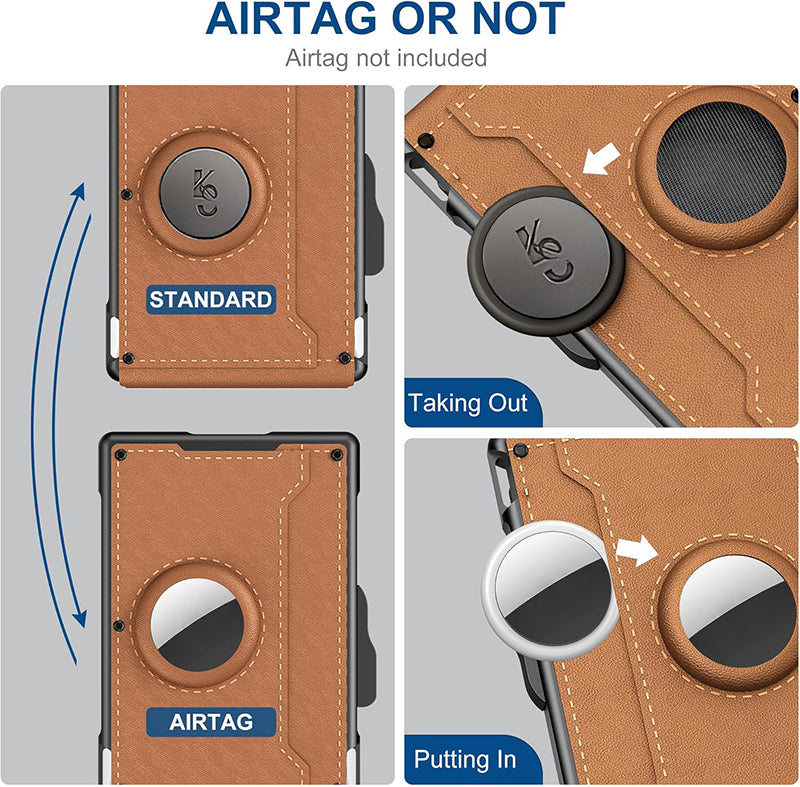 🔥Billetera para Hombre - con Funda Pop Up de Aluminio Pinza para el Dinero Ranuras de Cuero Delgado Titular de la Tarjeta de Crédito RFID Bloqueo Bifold Minimalista Billetera