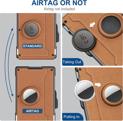 🔥Billetera para Hombre - con Funda Pop Up de Aluminio Pinza para el Dinero Ranuras de Cuero Delgado Titular de la Tarjeta de Crédito RFID Bloqueo Bifold Minimalista Billetera