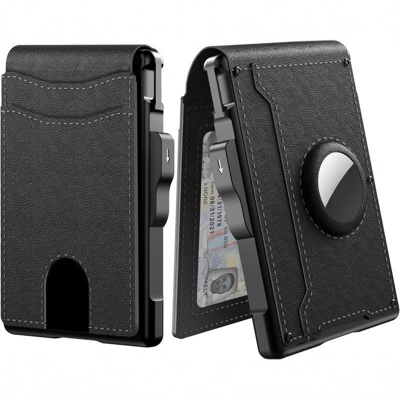 🔥Billetera para Hombre - con Funda Pop Up de Aluminio Pinza para el Dinero Ranuras de Cuero Delgado Titular de la Tarjeta de Crédito RFID Bloqueo Bifold Minimalista Billetera