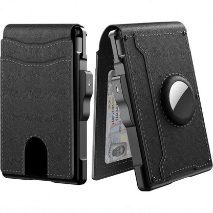 🔥Billetera para Hombre - con Funda Pop Up de Aluminio Pinza para el Dinero Ranuras de Cuero Delgado Titular de la Tarjeta de Crédito RFID Bloqueo Bifold Minimalista Billetera