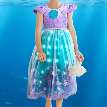 Conjunto de vestido de fiesta luminoso infantil con temática de sirena