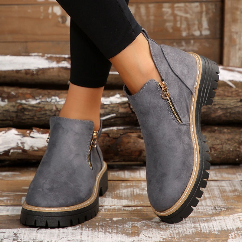 ✨ MÁS VENDIDO🔥Botines de punta redonda con cremallera lateral para mujer