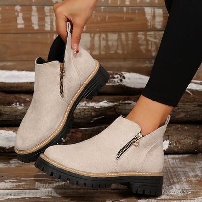 ✨ MÁS VENDIDO🔥Botines de punta redonda con cremallera lateral para mujer