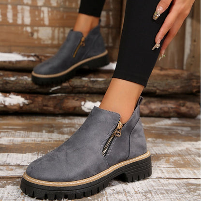 ✨ MÁS VENDIDO🔥Botines de punta redonda con cremallera lateral para mujer