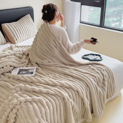 🛏️Manta gruesa de felpa con motivo de conejito y funda de terciopelo lechoso🫧Acurrúcate con la máxima comodidad.