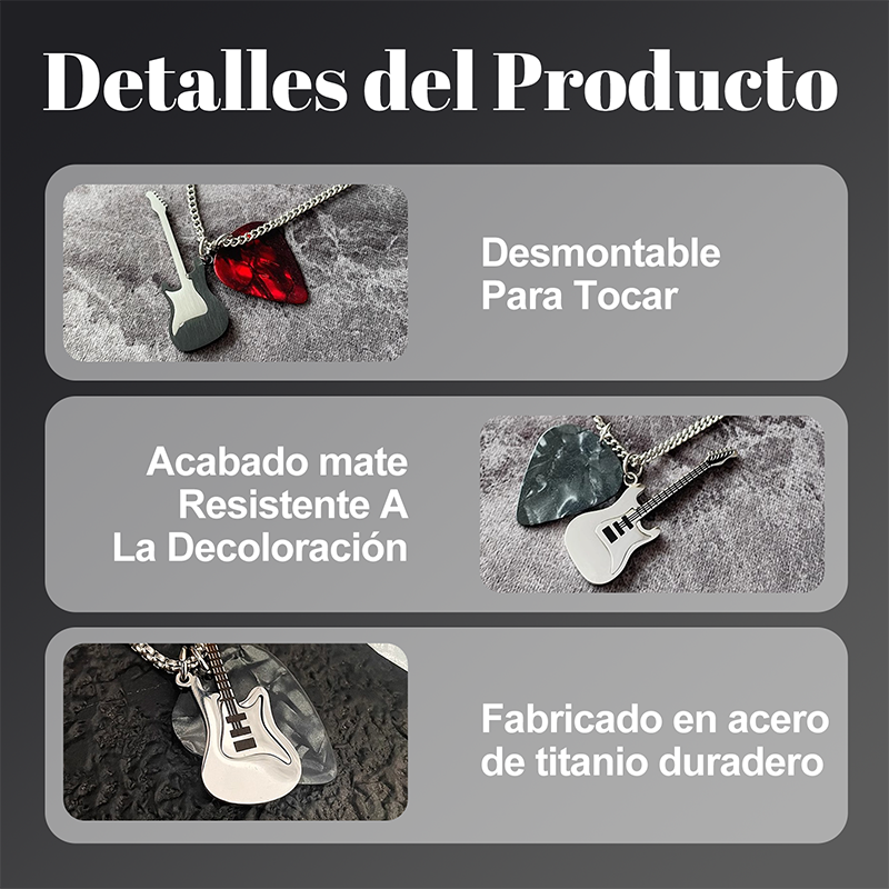 Collar con Púa de Guitarra de Acero de Titanio