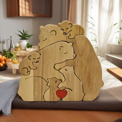 Adorno rompecabezas de madera con forma de familia de osos