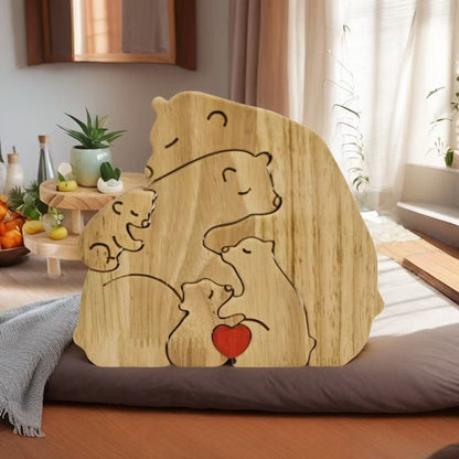 Adorno rompecabezas de madera con forma de familia de osos
